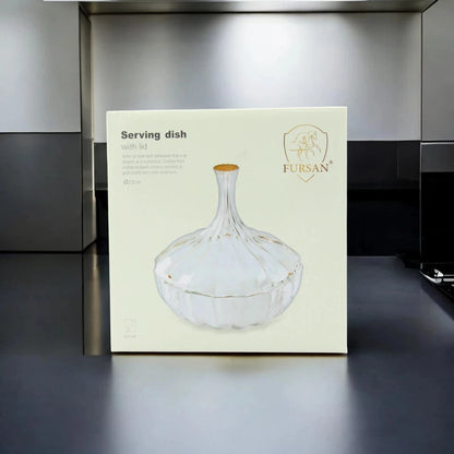 Elegant Serving Dish with Lid – 22cm | Shatter-Resistant | Gold Motif Design | Premium Tableware for Dining & Entertaining - Damoo
