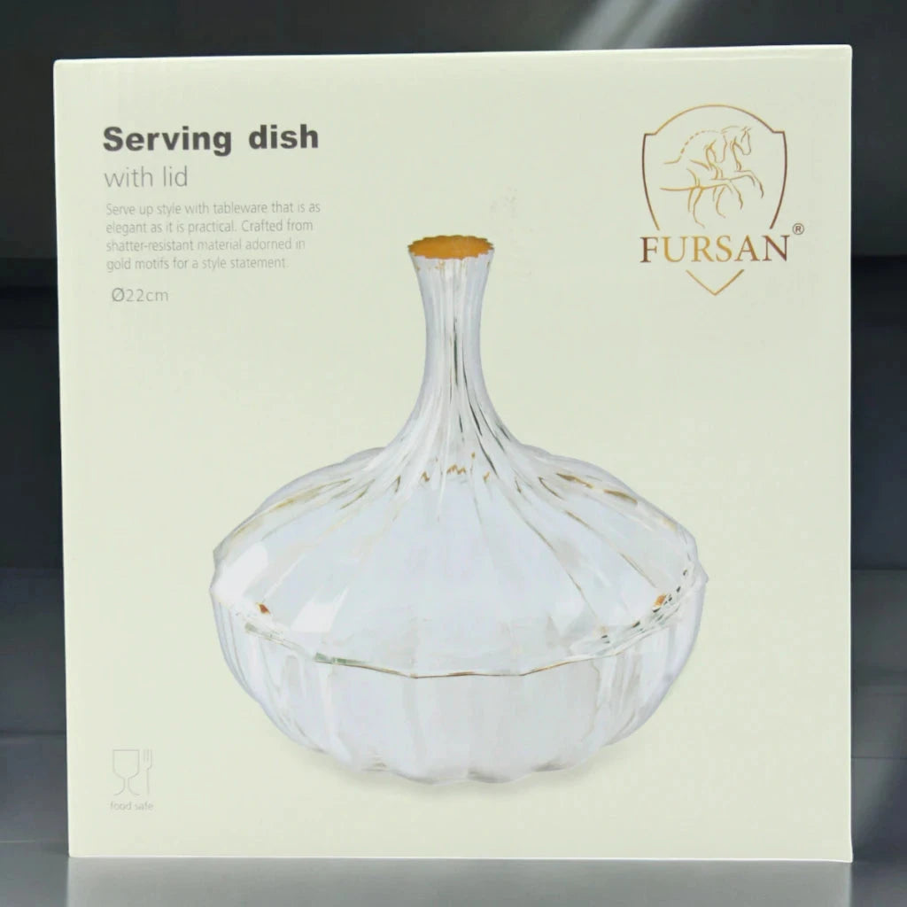 Elegant Serving Dish with Lid – 22cm | Shatter-Resistant | silver Motif Design | Premium Tableware for Dining & Entertaining - Damoo