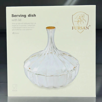 Elegant Serving Dish with Lid – 22cm | Shatter-Resistant | silver Motif Design | Premium Tableware for Dining & Entertaining - Damoo