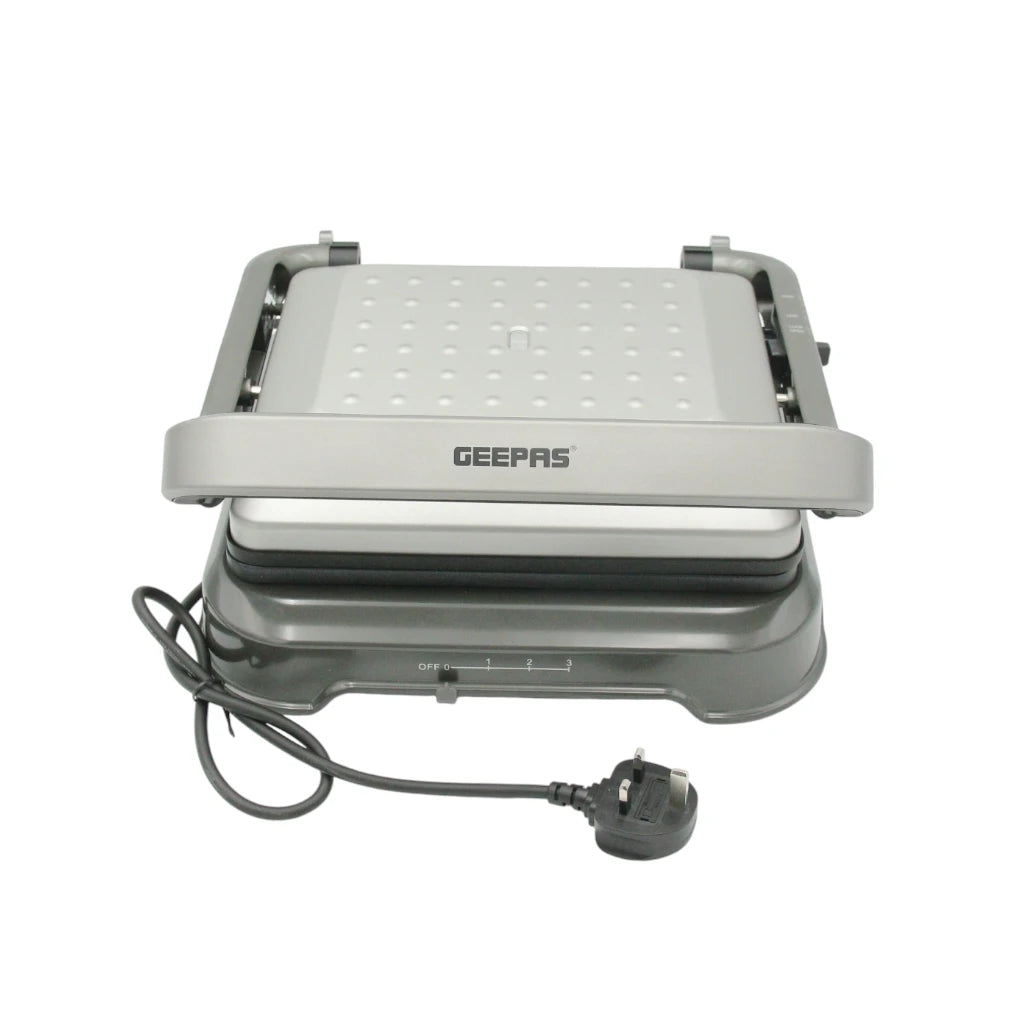Geepas Grill Maker – Stainless Steel Electric with Non-Stick Plates, Opens Flat 180°, Adjustable Temperature & Timer, 2000W , Cool-Touch Handle, Floating Hinge, 4-Slice Capacity, Ideal for Grilling Burgers, Steaks, Veggies, and More – GGM36539 - Damoo