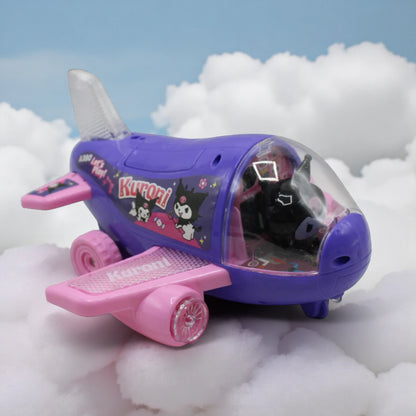 Kuromi Stunt Airplane Toy with Lights & Music – 360° Rotation, Automatic Lifting & Lowering, Battery Operated Airplane for Kids