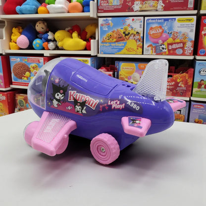 Kuromi Stunt Airplane Toy with Lights & Music – 360° Rotation, Automatic Lifting & Lowering, Battery Operated Airplane for Kids
