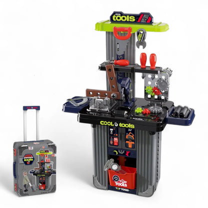 Xiong Cheng Cool Tools Real Action Play Set  | Kids 2-in-1 Tool Workbench & Portable Suitcase | Construction Toy with Gears & Accessories for Children 3+