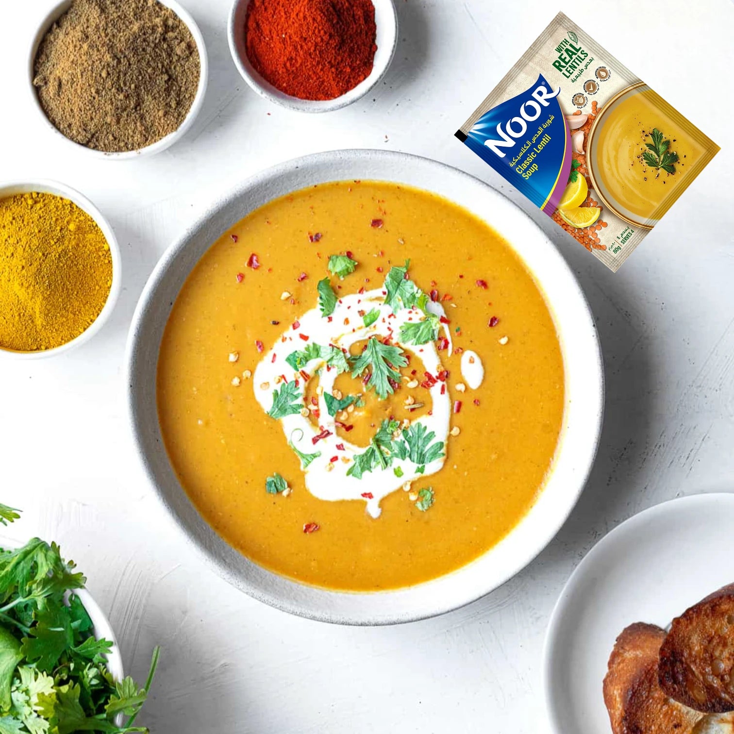 Noor Classic Lentil Soup 80g – Premium Hearty Lentil Soup Mix with Aromatic Spices | High Protein, Easy Prep - Damoo