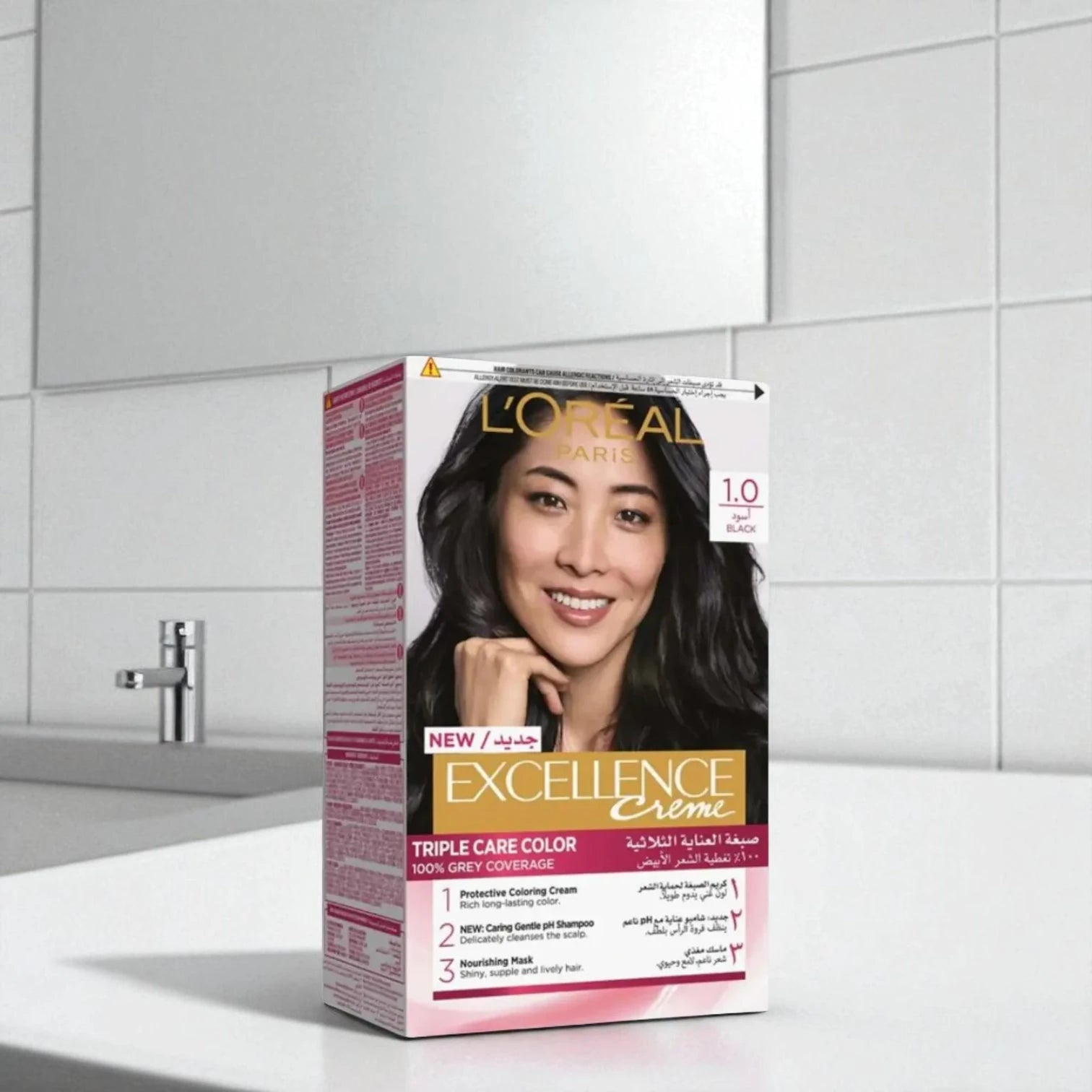 L'Oreal Paris Excellence Creme Triple Care Permanent Hair Colour 1.0 Black – Deep Rich Black, 100% Grey Coverage, Nourishing Triple Care Protection with Pro-Keratin, Ceramide & Collagen - Damoo