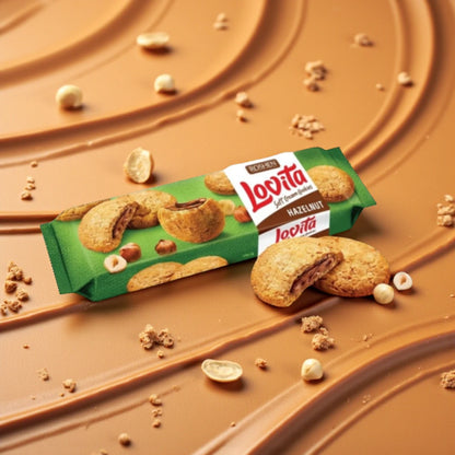 Roshen Lovita Soft Cream Cookies – Hazelnut 3 x 127g Packs | Rich Hazelnut Cream Filling | Halal Certified | No Preservatives or Food Colors | Premium Ukrainian Snack - Damoo