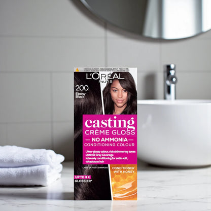 L’Oréal Paris Casting Crème Gloss Hair Dye 200 Ebony Black | Ammonia-Free Semi-Permanent Color with Coconut Oil – Lasts up to 28 Washes - Damoo