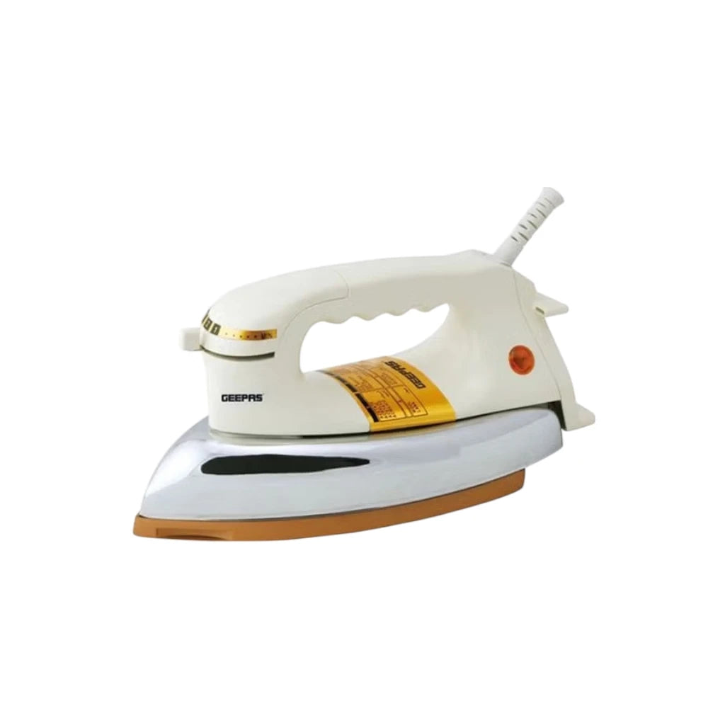 Geepas 1200W Heavyweight Dry Iron with Teflon Soleplate – Auto Shut-Off, Overheat Protection, Adjustable Temperature Dial, Fabric Guide & Anti-Shock Handle | 2.5kg Heavy Dry Iron for Tough Fabrics - GDI2780 - Damoo