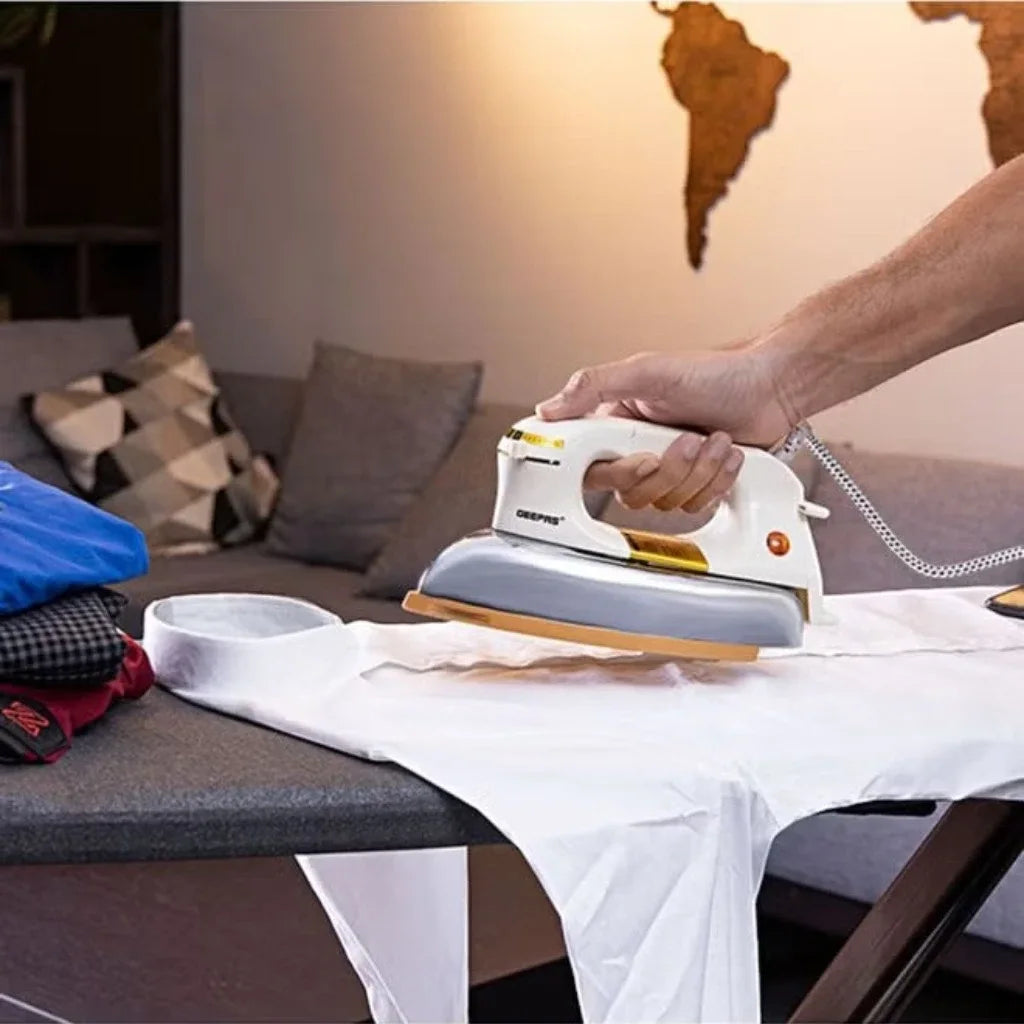 Geepas 1200W Heavyweight Dry Iron with Teflon Soleplate – Auto Shut-Off, Overheat Protection, Adjustable Temperature Dial, Fabric Guide & Anti-Shock Handle | 2.5kg Heavy Dry Iron for Tough Fabrics - GDI2780 - Damoo