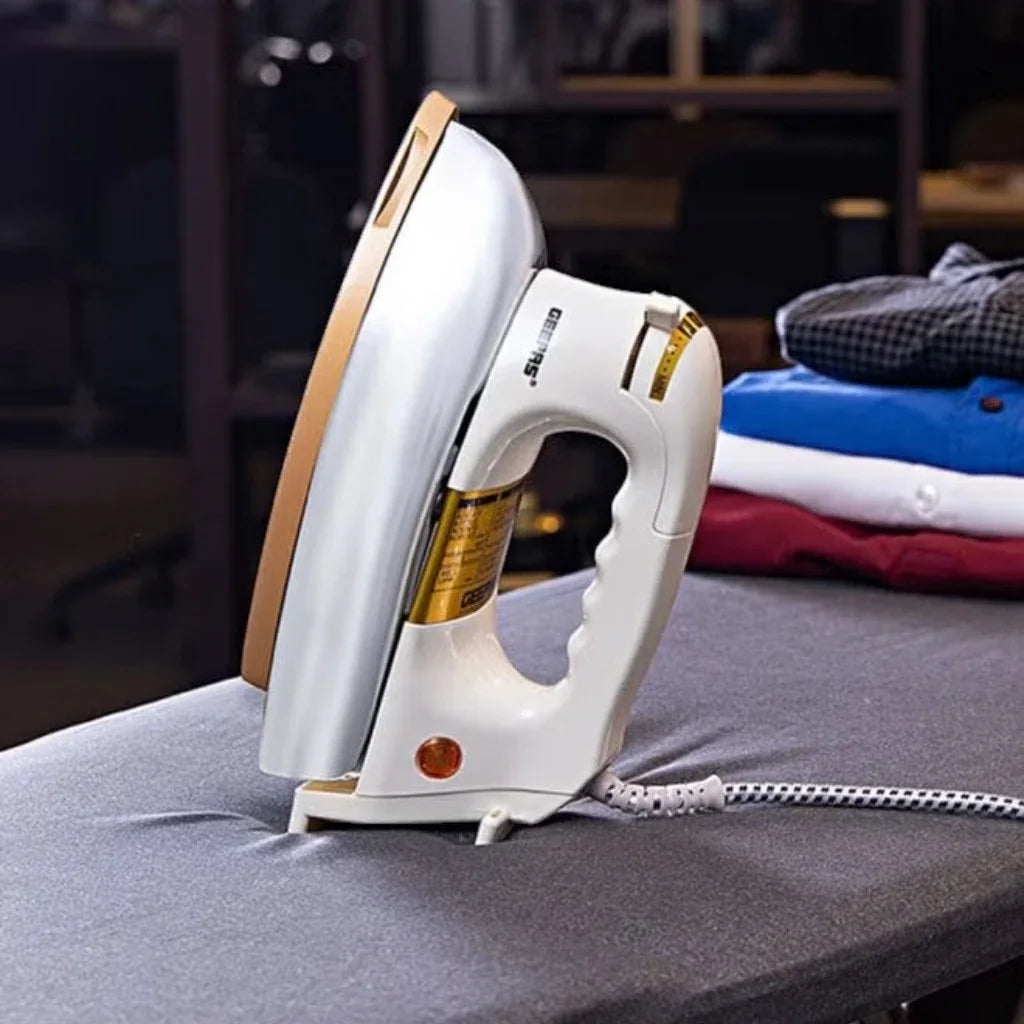 Geepas 1200W Heavyweight Dry Iron with Teflon Soleplate – Auto Shut-Off, Overheat Protection, Adjustable Temperature Dial, Fabric Guide & Anti-Shock Handle | 2.5kg Heavy Dry Iron for Tough Fabrics - GDI2780 - Damoo
