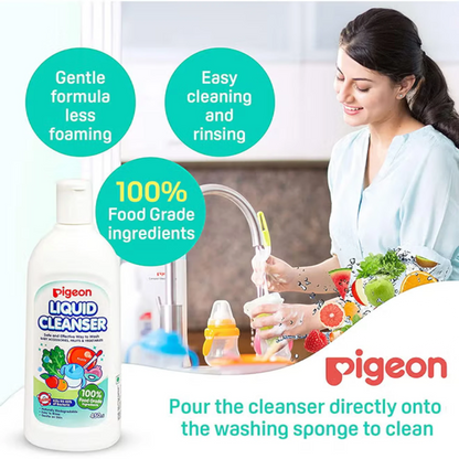 Pigeon Liquid Cleanser for Baby Accessories, Fruits & Vegetables – 450ml | Kills 99.99% Bacteria, Food Grade, Safe for Newborn Use (0+ Months) - Damoo