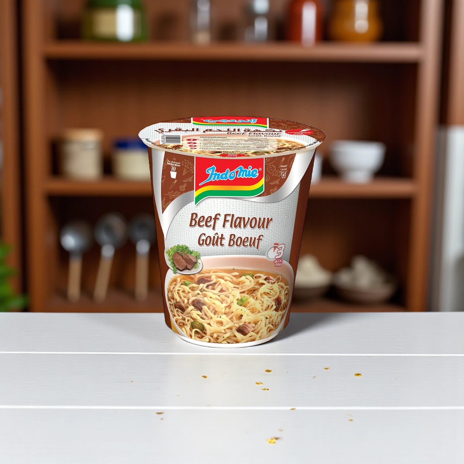 Indomie Instant Beef Cup Noodles – 3 Pack x 60g | Rich & Savory Flavor | Quick Meal Cup | Supports Digestion & Immune Health | Ready in Minutes - Damoo