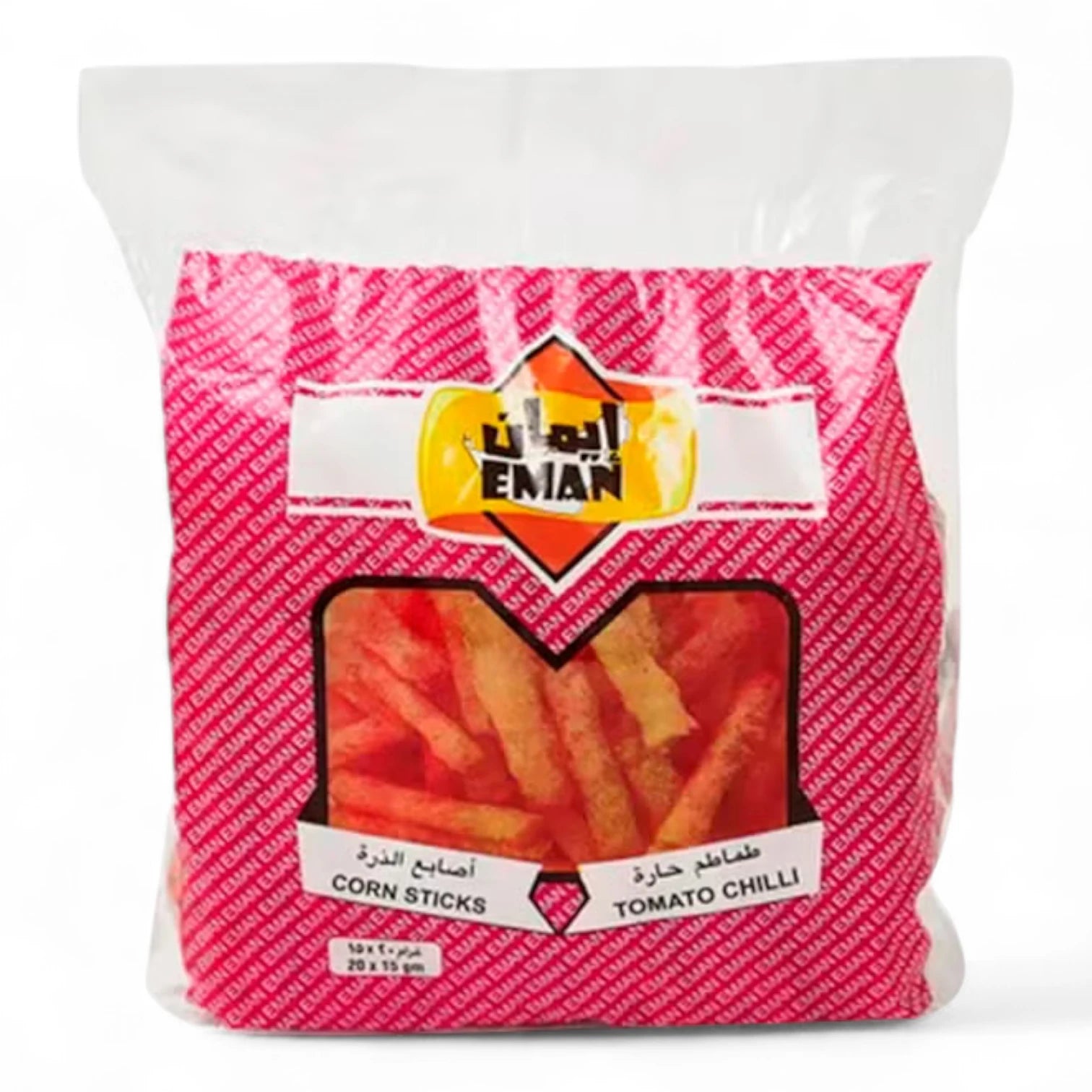 Eman Tomato Chilli Corn Sticks – Spicy & Tangy Crunchy Snack, 20 Mini Packs × 15g, Vegetarian Corn Snack for Anytime Munching - Damoo