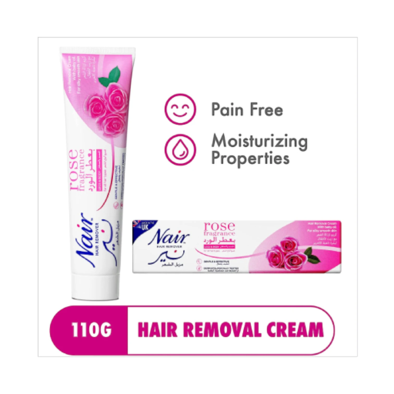 Nair Hair Removal Cream with Rose Fragrance & Baby Oil – 100g | Gentle Hair Removal for Silky Smooth Skin | Dye & Paraben Free | Made in UK - Damoo