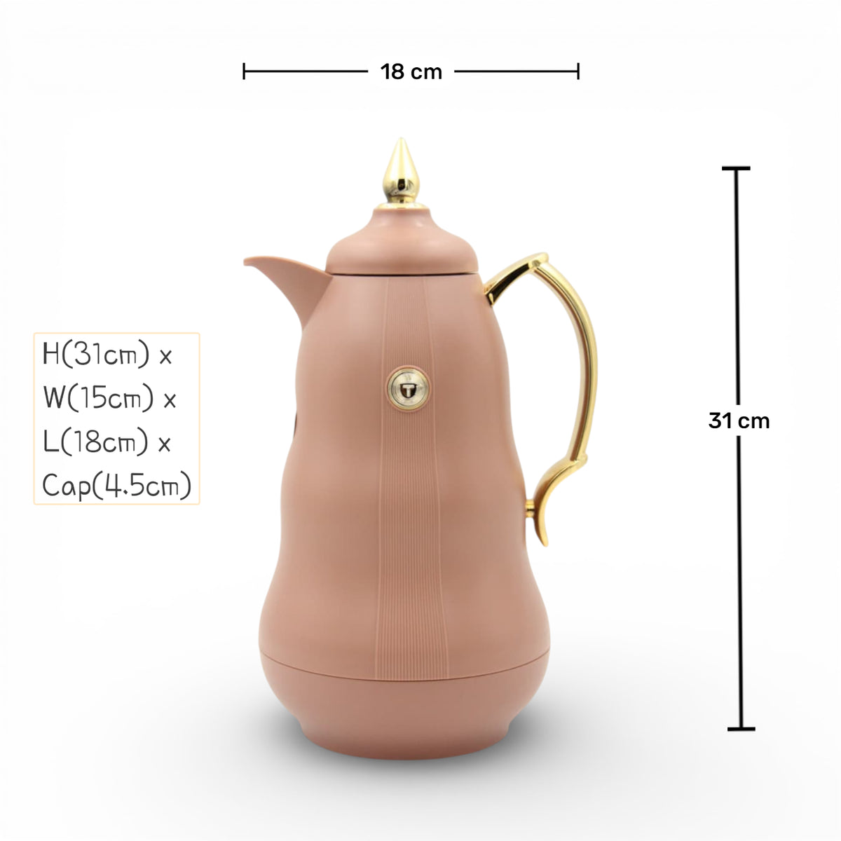 Arabic Classic Heritage Tea Flask 1L Double Wall Glass Liner Vacuum Jug with Traditional Pattern & Heat Insulation Available on Multi Color Options (24H x 13W × 13L CM) - Damoo
