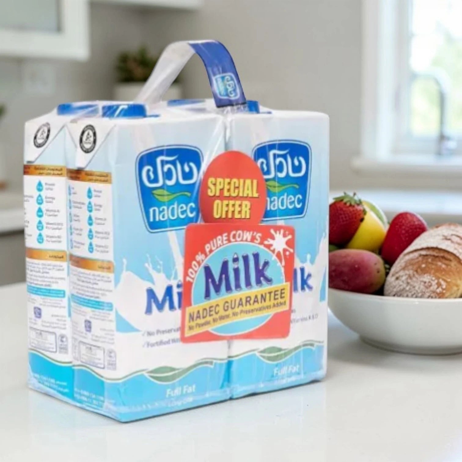 Nadec Long Life Full Fat Milk 4 x 1L – UHT Milk from 100% Fresh Cow’s Milk – Rich & Creamy with Calcium, Protein & Vitamins A & D - Damoo