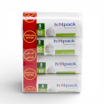 Hotpack White Dustbin Liners Small Size (45 × 55 cm) – 5 Gallon Trash Bags, 50 Pieces (Special Offer 4 Rolls) - Damoo