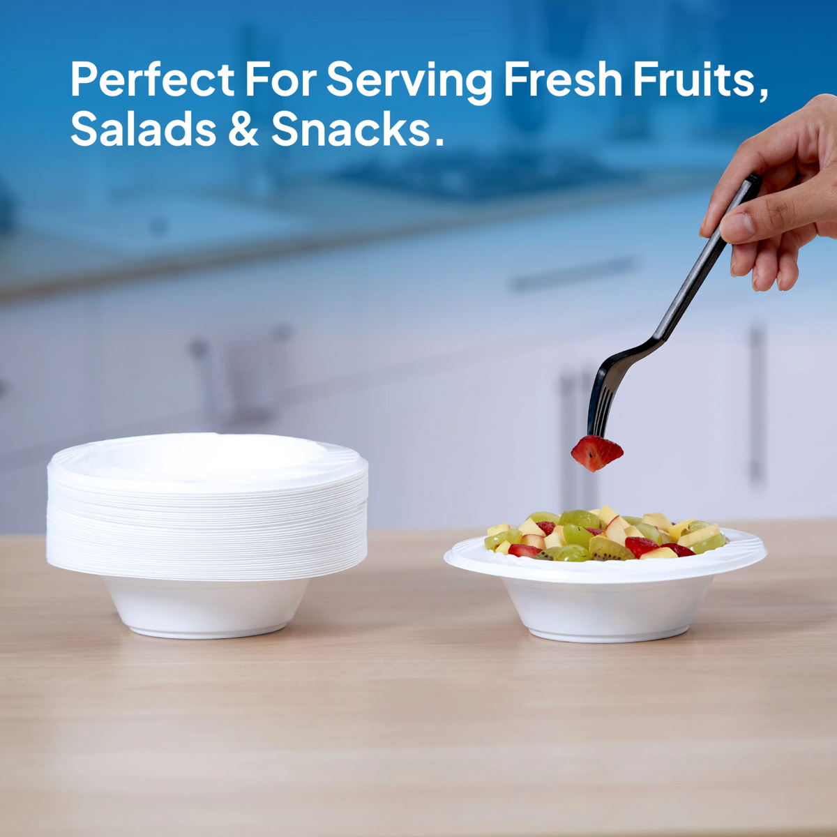 Hotpack 8 oz Plastic Bowls (25-Piece Pack) – Deeper & Thicker Food-Grade PP Bowls, Recyclable White Disposable Bowls Made in UAE - Damoo