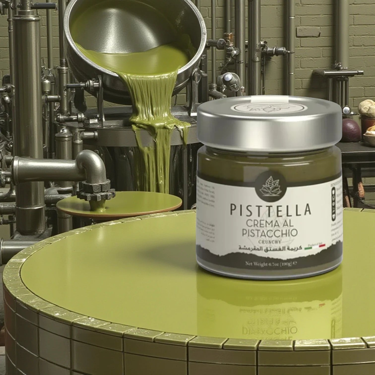 Pisttella Crunchy Pistachio Spread Cream – Premium Sicilian Pistachio Delight with Crunchy Texture - 190g Jar - Damoo