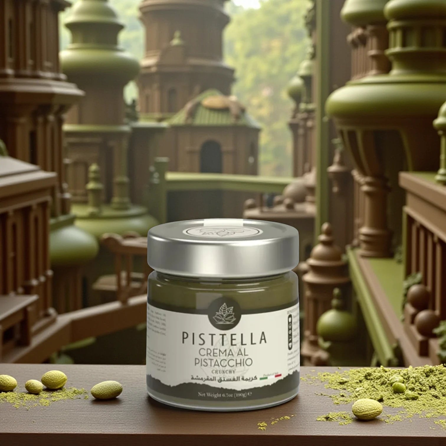 Pisttella Crunchy Pistachio Spread Cream – Premium Sicilian Pistachio Delight with Crunchy Texture - 190g Jar - Damoo