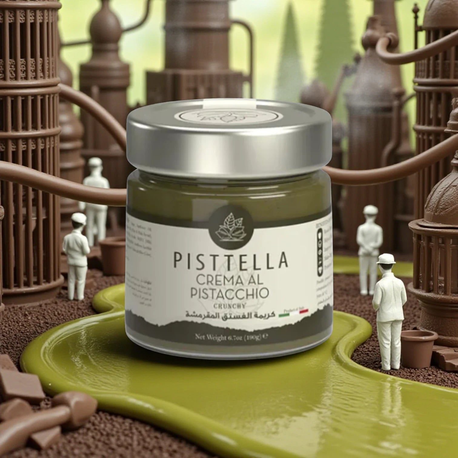 Pisttella Crunchy Pistachio Spread Cream – Premium Sicilian Pistachio Delight with Crunchy Texture - 190g Jar - Damoo