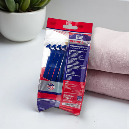Clasico Ice Strike Disposable Razors – Twin Ceramic-Coated Blades, Vitamin E Lubricating Strip & Long Handle – Pouch of 5 - Damoo