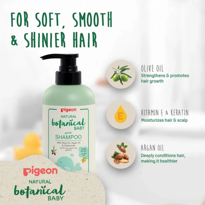 Pigeon Natural Botanical Baby Shampoo – 200ml | Gentle Formula with Argan, Olive & Chamomile | Hypoallergenic & Tear-Free for Newborns - Damoo