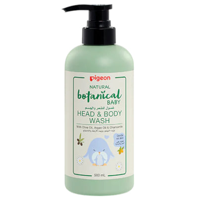 Pigeon Natural Botanical Baby Head & Body Wash 500ml – 2-in-1 Gentle Cleanser with Argan, Olive & Chamomile | Hypoallergenic & Tear-Free - Damoo