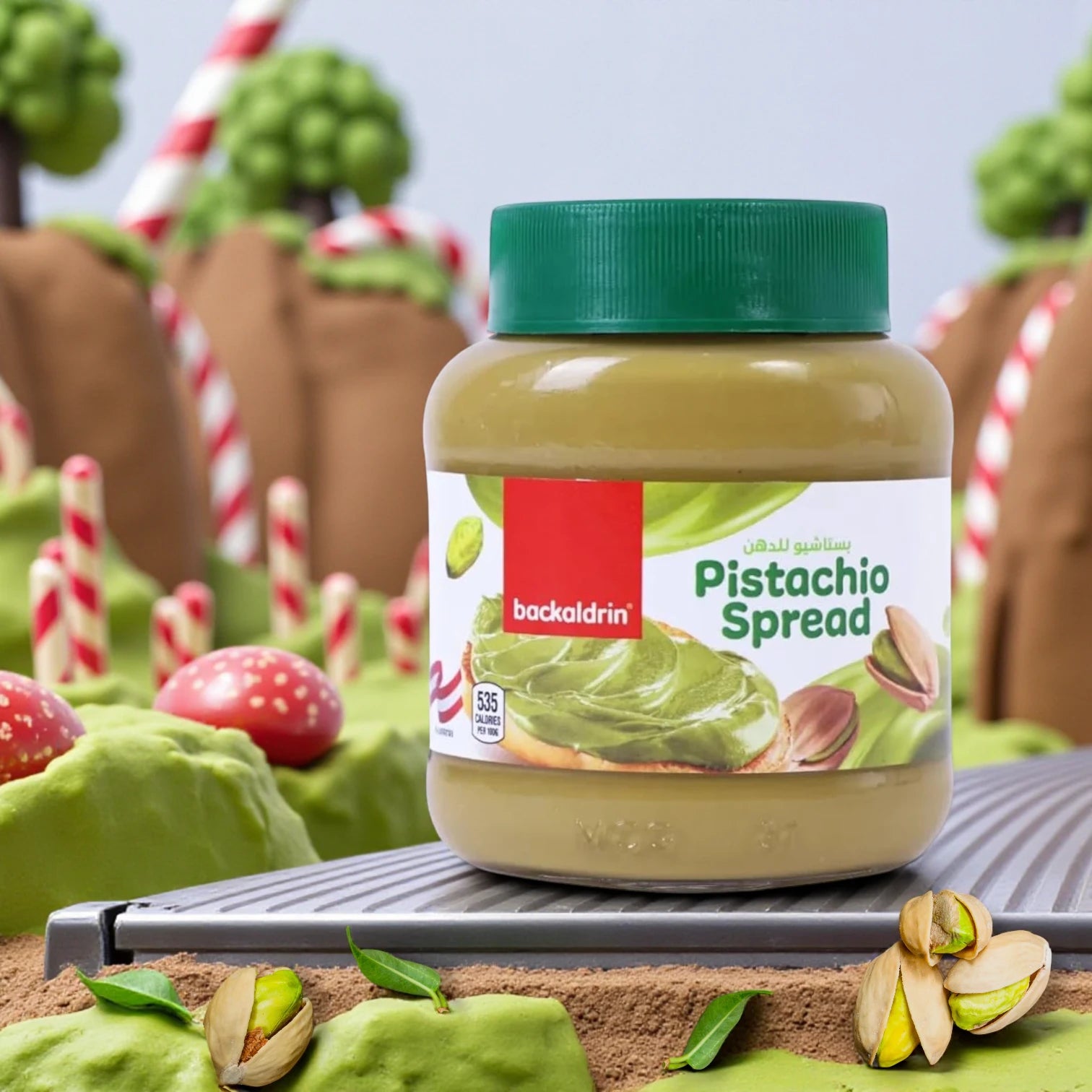 Backaldrin Premium Pistachio Spread – Rich & Creamy Nutty Chocolate Delight – Gourmet Breakfast & Dessert Topping – 350g Jar - Damoo