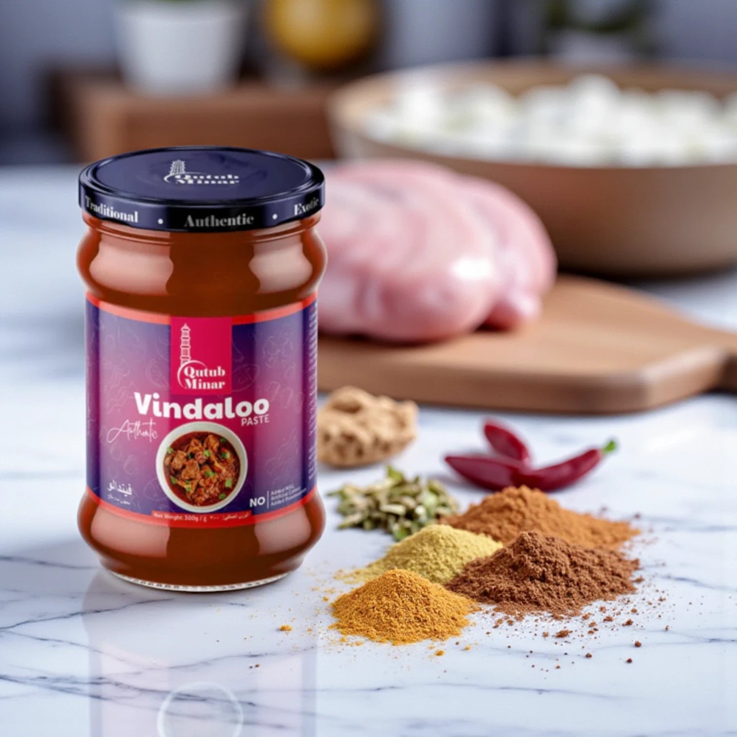 Qutub Minar Vindaloo Paste – 300g | Spicy, Authentic Indian Curry Marinade | No MSG, No Preservatives, Halal - Damoo