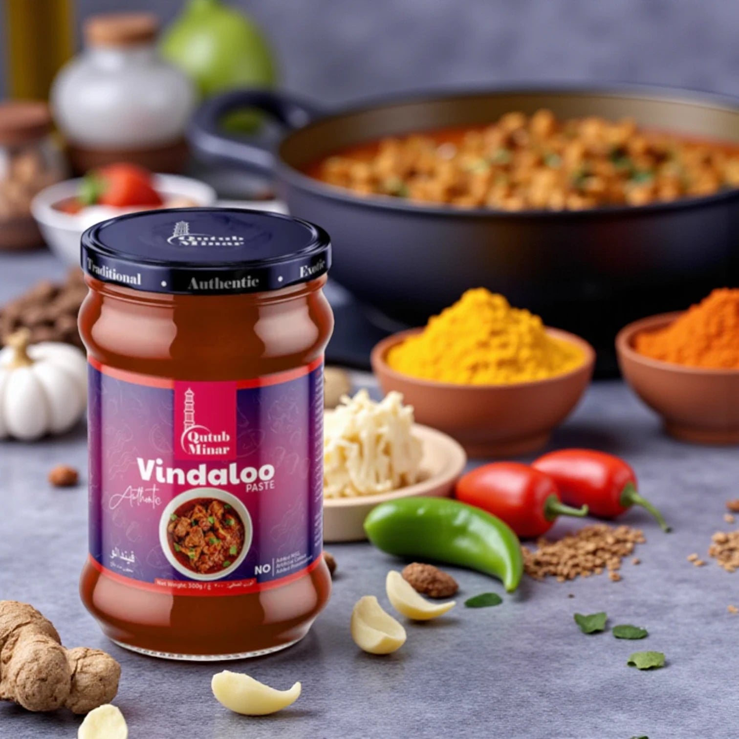 Qutub Minar Vindaloo Paste – 300g | Spicy, Authentic Indian Curry Marinade | No MSG, No Preservatives, Halal - Damoo