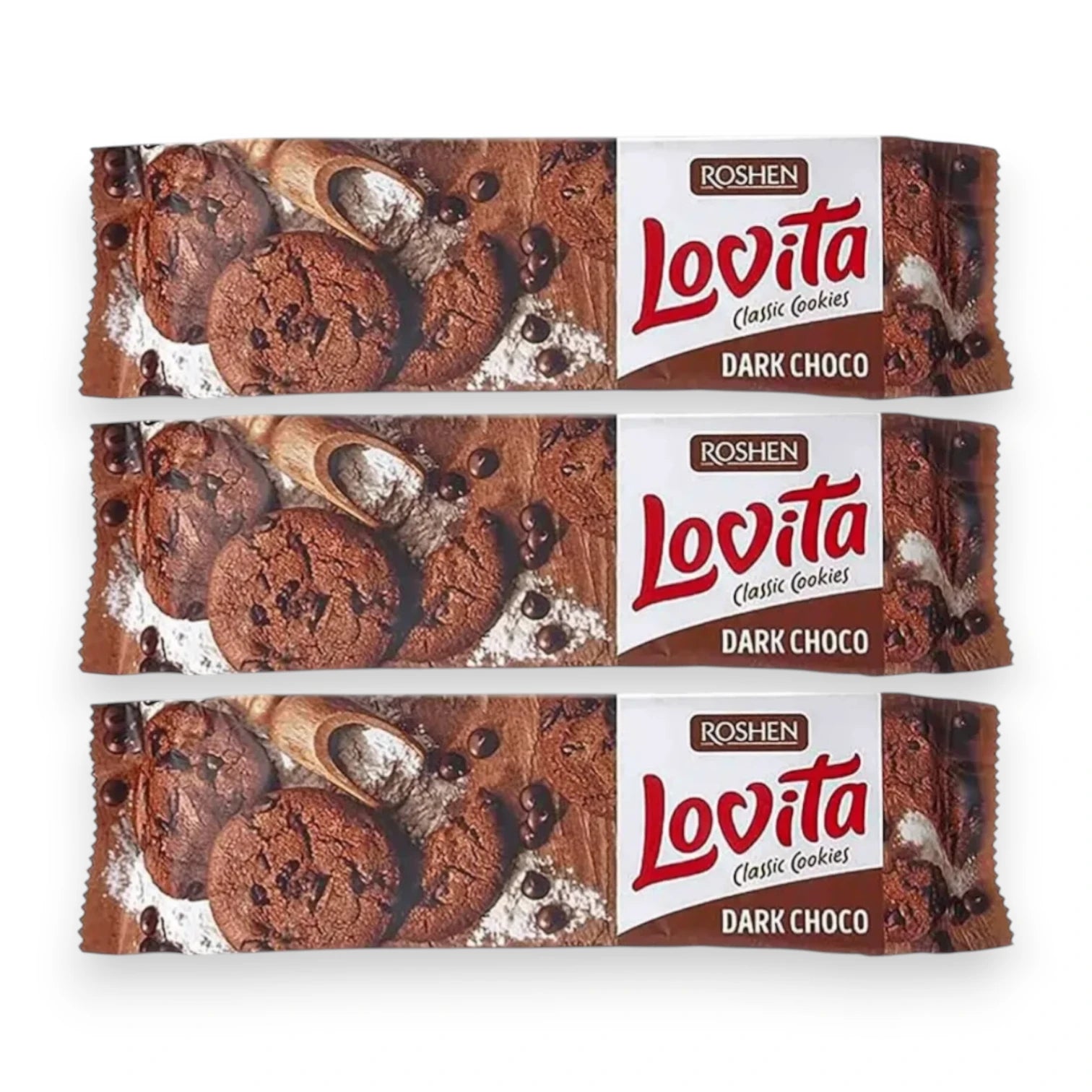 Roshen Lovita Cocoa Cookies with Coating Drops – Pack of 3 | Halal Certified | Premium Chocolate Chip Cookies - Damoo