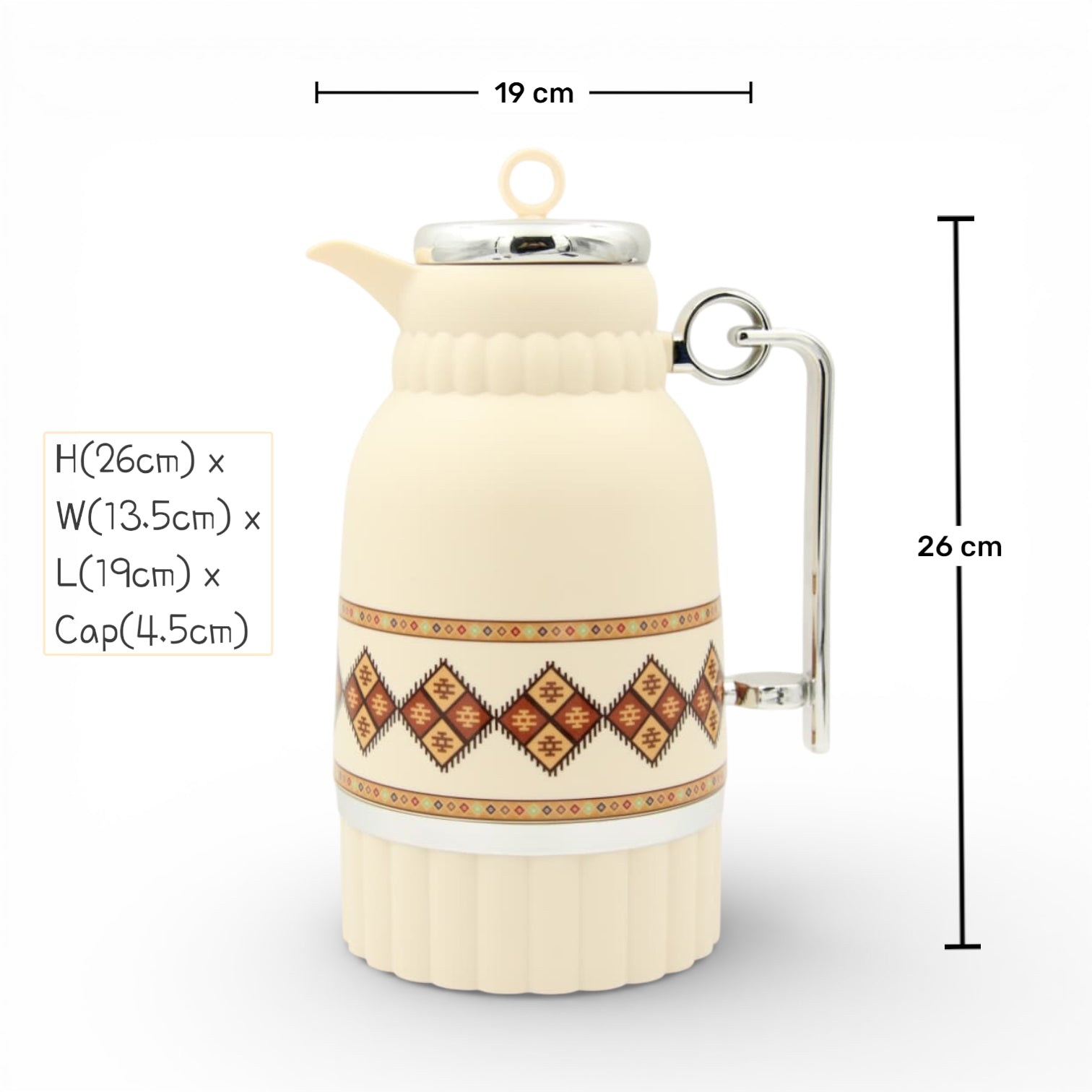 Traditional Arabic Tea Flask 1 Liter – Double Wall Insulated Glass Liner Zamzamiyah with Handle, Heritage Pattern Thermal Hot Beverage Jug, Available in Two Designs - Damoo