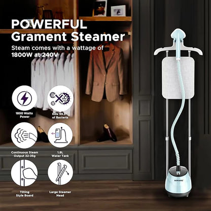 Sonashi SGS-325 Garment Steamer 1800W – Heavy-Duty Fabric Steamer with 1.8L Water Tank, Auto Shut-Off, Overheat Protection, Traditional Ironing Platform & Full Accessories for Home and Professional Use - Damoo
