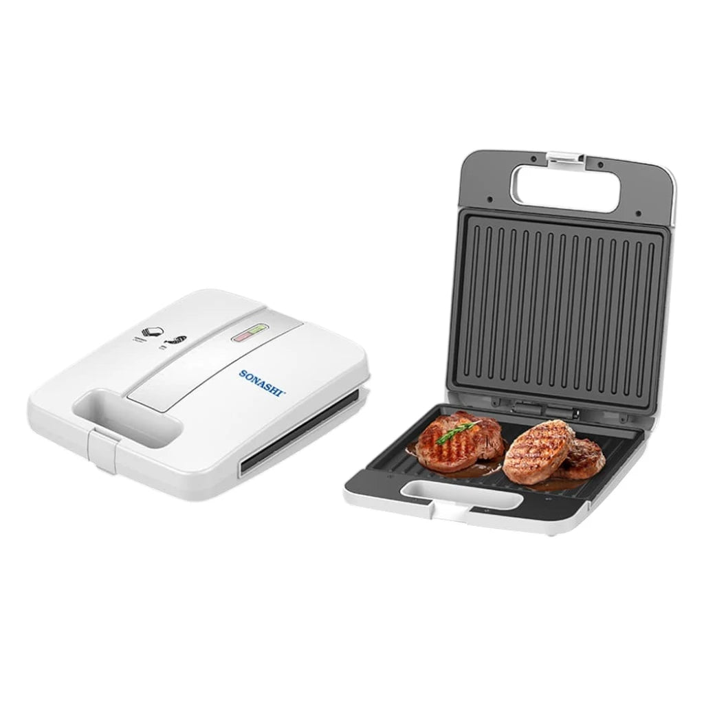 Sonashi 4-Slice Electric Sandwich Grill Maker with Non-Stick Grill Plates, Cool Touch Handle, Overheat Protection & Handle Lock System – 1400W White Panini Press for Toast, Grilled Sandwiches & Snacks SGT-842 - Damoo