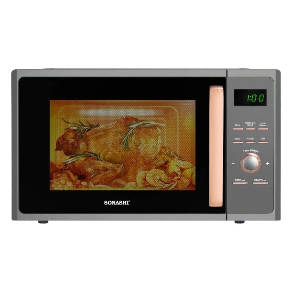 Sonashi 25L Digital Microwave Oven with Touch Control – SMO-925DG | 1000W Power, Grill Function, Child Safety Lock, Fast Heating & Defrost, 5 Power Levels, Pull Handle Door – Ideal for Home & Office Use (Black/White) - Damoo
