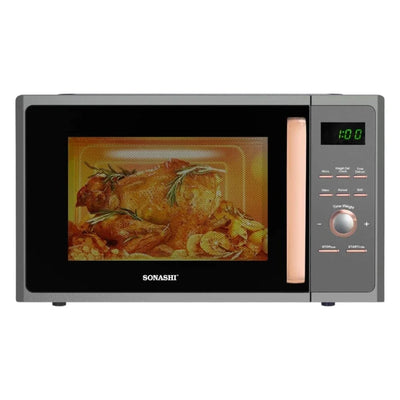 Sonashi 25L Digital Microwave Oven with Touch Control – SMO-925DG | 1000W Power, Grill Function, Child Safety Lock, Fast Heating & Defrost, 5 Power Levels, Pull Handle Door – Ideal for Home & Office Use (Black/White) - Damoo