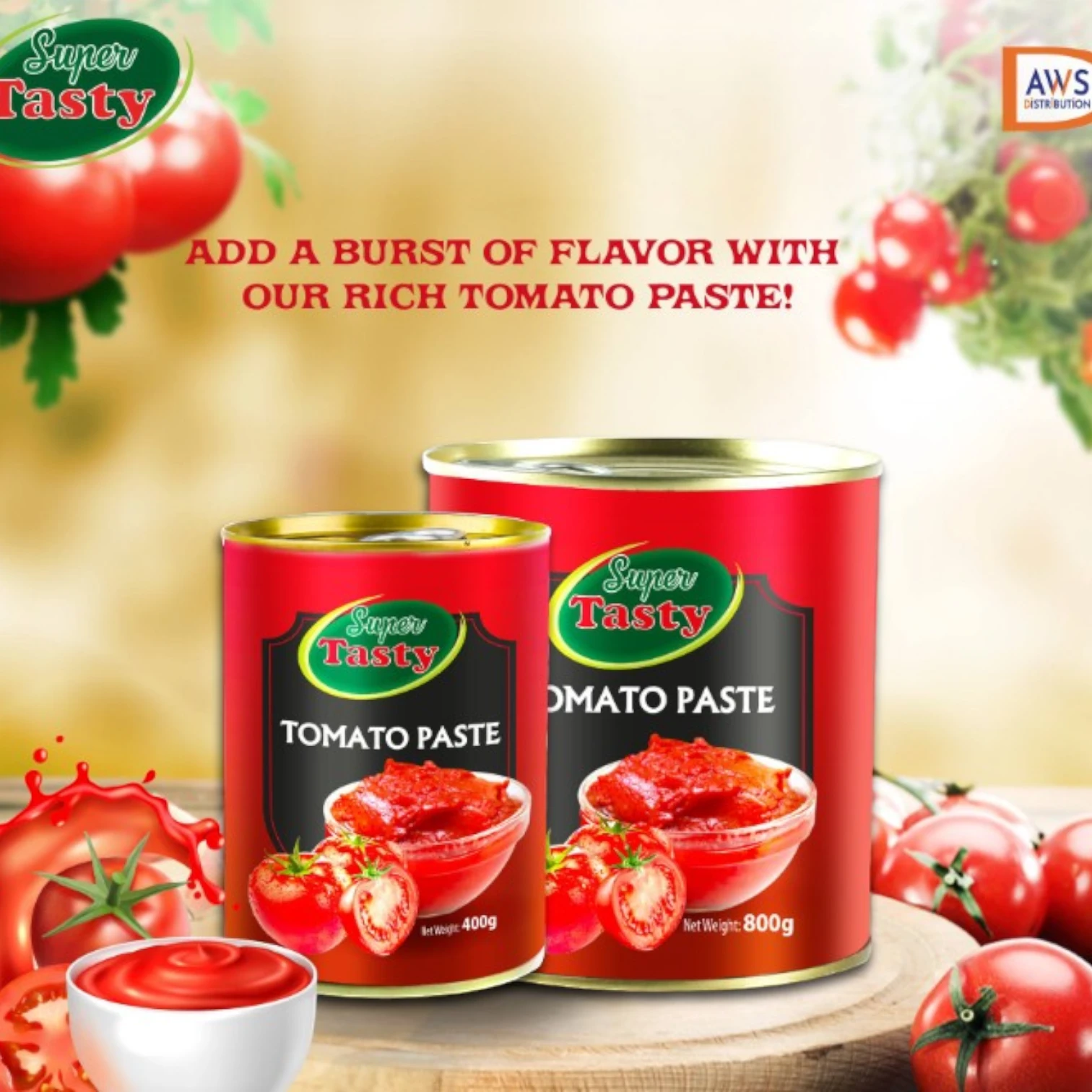 Super Tasty Tomato Paste Easy Open Cans 400g x 2 | Rich Flavor | 100% Natural | No Preservatives | Multipack - Damoo
