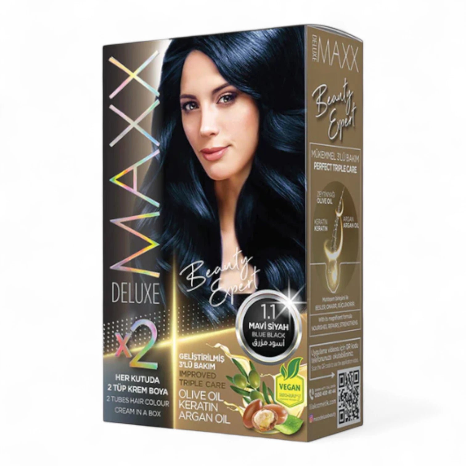Maxx Deluxe Beauty Expert Hair Color – 1.1 Blue Black, Permanent Cream Hair Dye with Olive Oil, Keratin & Argan Oil, Vegan Formula - Damoo