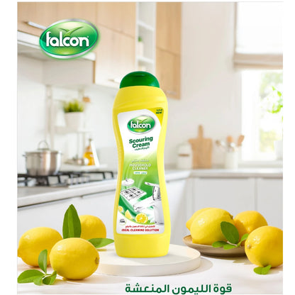 Falcon Scouring Cream Cleaner Lemon – Multipurpose Surface Cleaner for Kitchen & Bathroom – Grease & Stain Remover – Safe on Steel, Ceramic & Enamel – 500ML