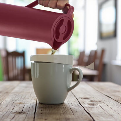 Emsa Motiva Vacuum Jug 1L – Wine Red | Nordic Design Insulated Flask with Quick-Press Closure – Keeps Drinks Hot for 12 Hours & Cold for 24 Hours | Made in Germany - Damoo