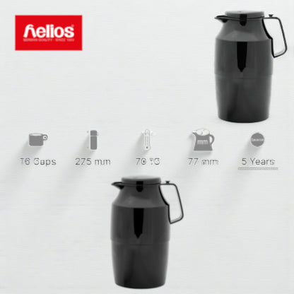 Helios Insulated Vacuum Jug 2.0L – Black | Premium Plastic Thermos Flask with Q100 Glass Insert | German-Made Double-Wall Design for Excellent Heat Retention - Damoo