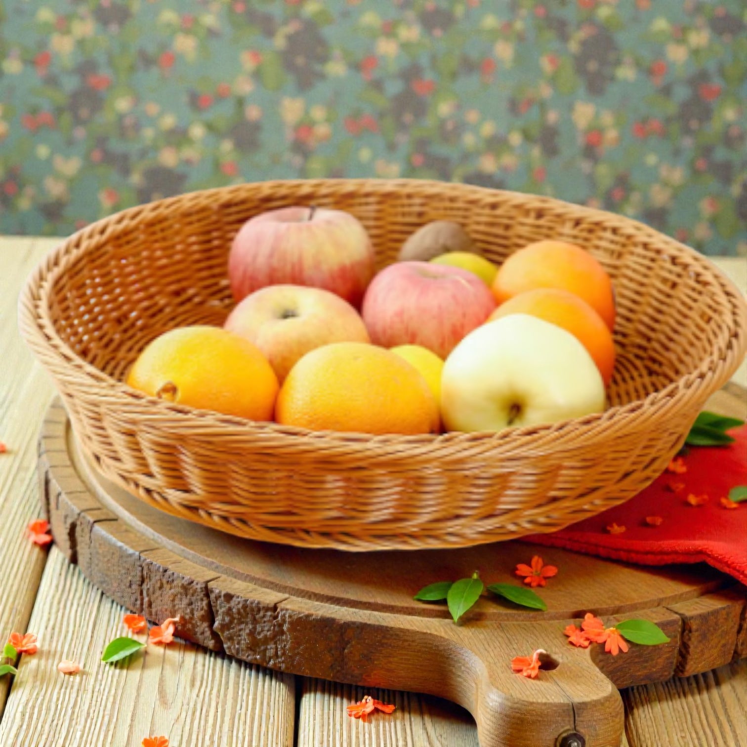 Natural Round Rattan Basket Tray – Handwoven Wicker Bread, Fruit & Snack Serving Basket for Dining Tables & Kitchen Storage (H(6.5cm) x W(30cm) x L(30cm) x Base(23cm)) - Damoo