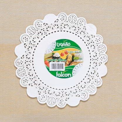 Falcon Round White Doyley Paper for Cakes, Desserts & Food Presentation – Grease Absorbent Decorative Paper Mats (Pack of 250) - Damoo
