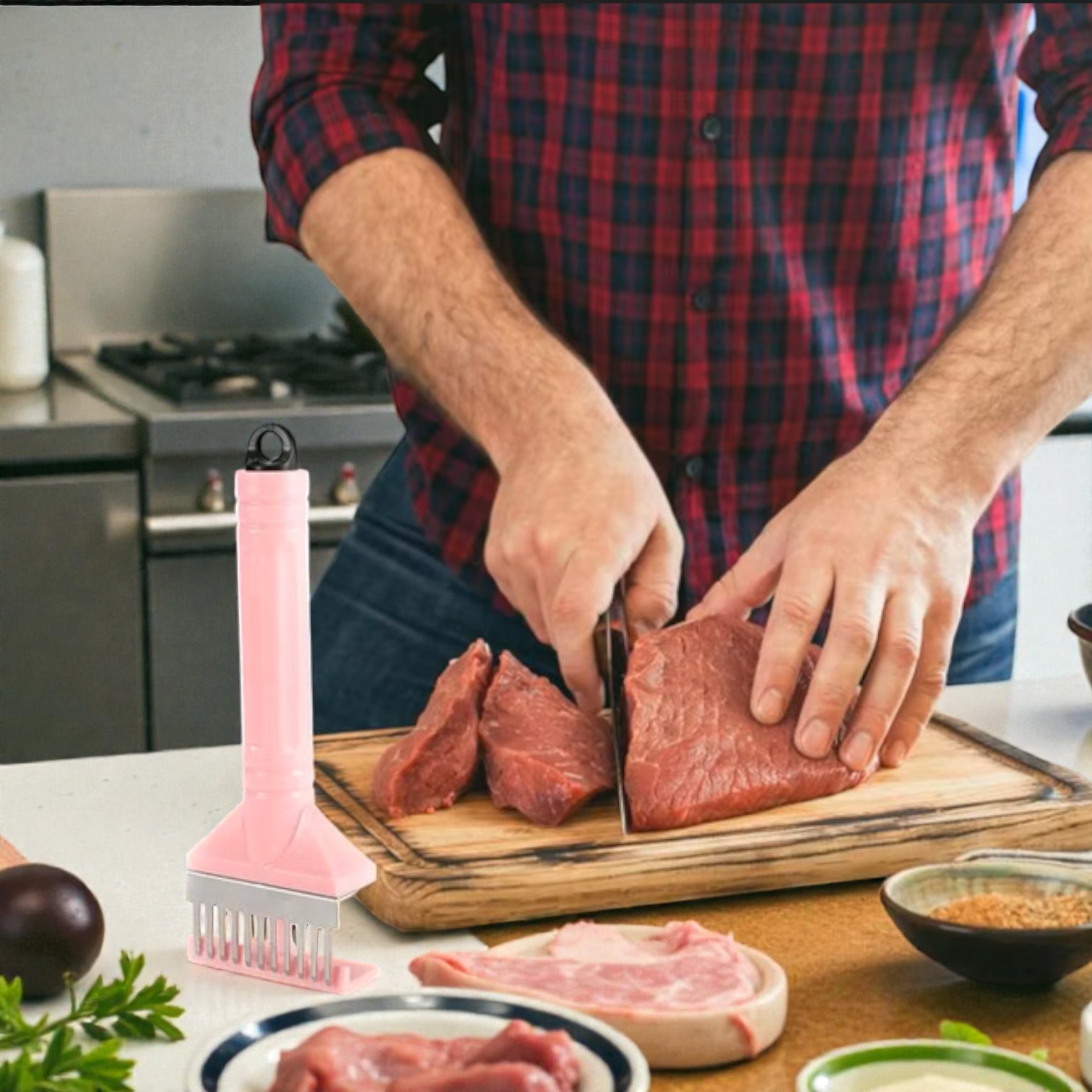 VOCEN Meat Tenderizer Tool with 11 Stainless Steel Blades – Manual Meat Tenderizing Hammer for Beef, Chicken, Pork & BBQ - Damoo