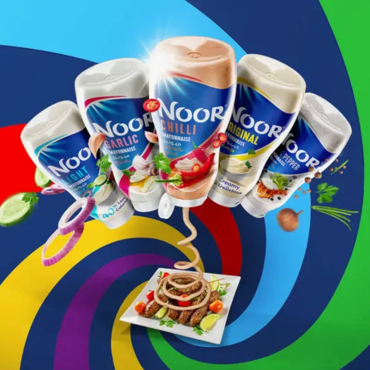 Noor Chili Mayonnaise – 295ml Squeezy Bottle | Spicy, Creamy Mayo with Real Egg Yolk & Chili | Perfect for Sandwiches, Fries, and Dips - Damoo