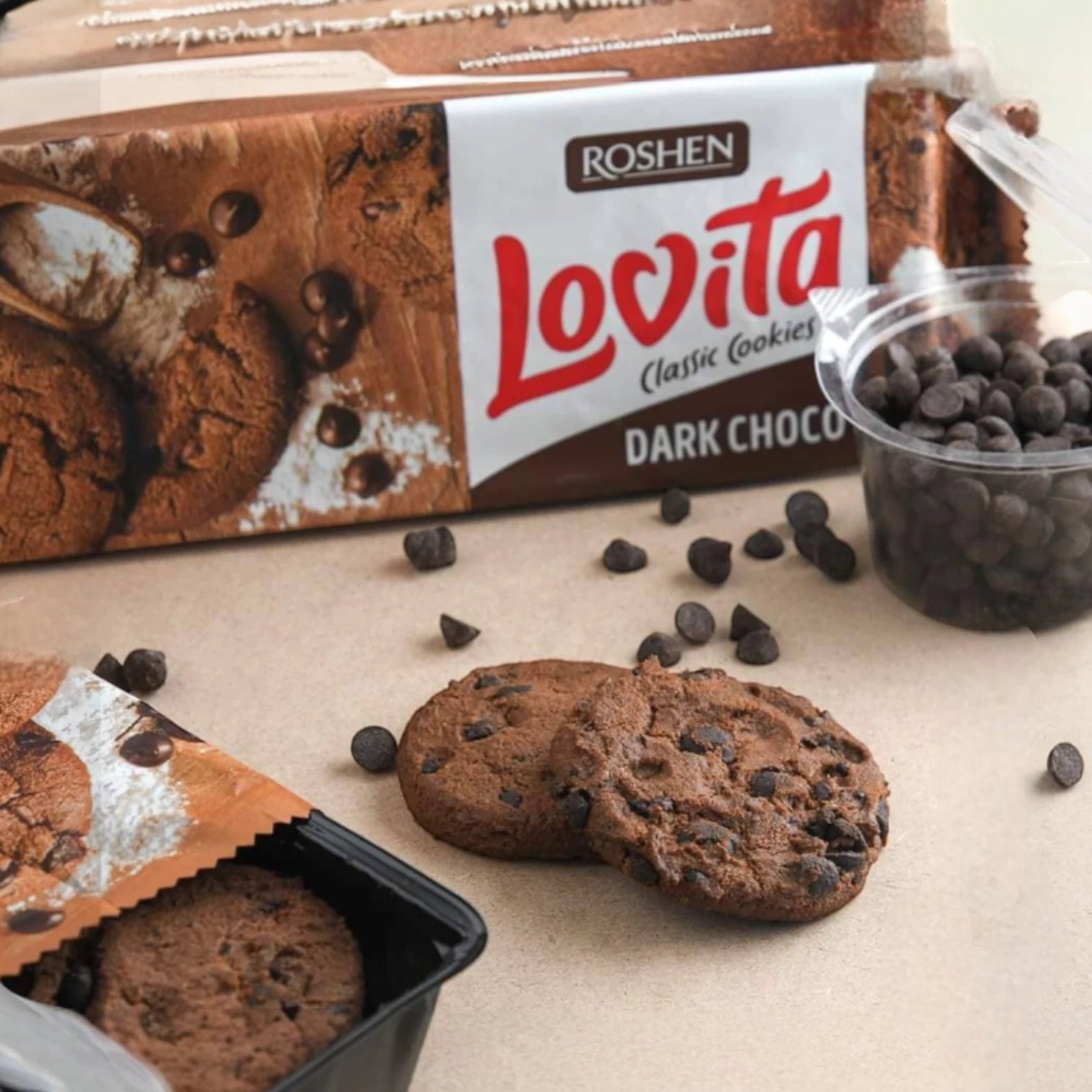 Roshen Lovita Cocoa Cookies with Coating Drops – Pack of 3 | Halal Certified | Premium Chocolate Chip Cookies - Damoo
