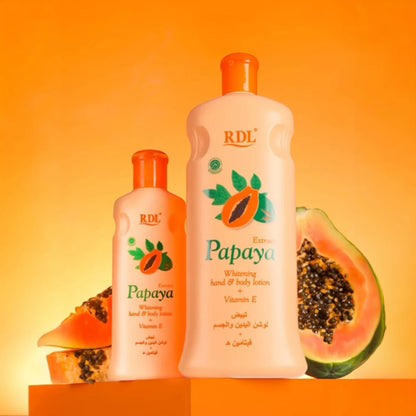 RDL Papaya Extract Whitening Hand & Body Lotion with Vitamin E – Brightening, Moisturizing & Anti-Aging Daily Skincare for Soft, Radiant Skin, 600ml - Damoo