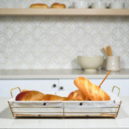 Gold Metal Bread Basket with Fabric Liner – Rectangular Modern Serving Basket (10H x 30L × 19.5W CM) - Damoo