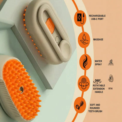 3-in-1 Cat Steam Brush – USB Rechargeable Pet Grooming Brush with Steam, Massage & Hair Removal Functions | Soft Round Comb Teeth, Safe for Cats & Dogs, Anti-Static, Portable Design for Home or Travel - Damoo